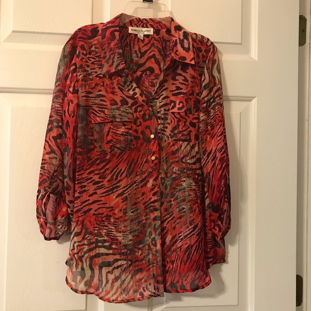 Rebecca Malone P Animal Print Button Down blouse